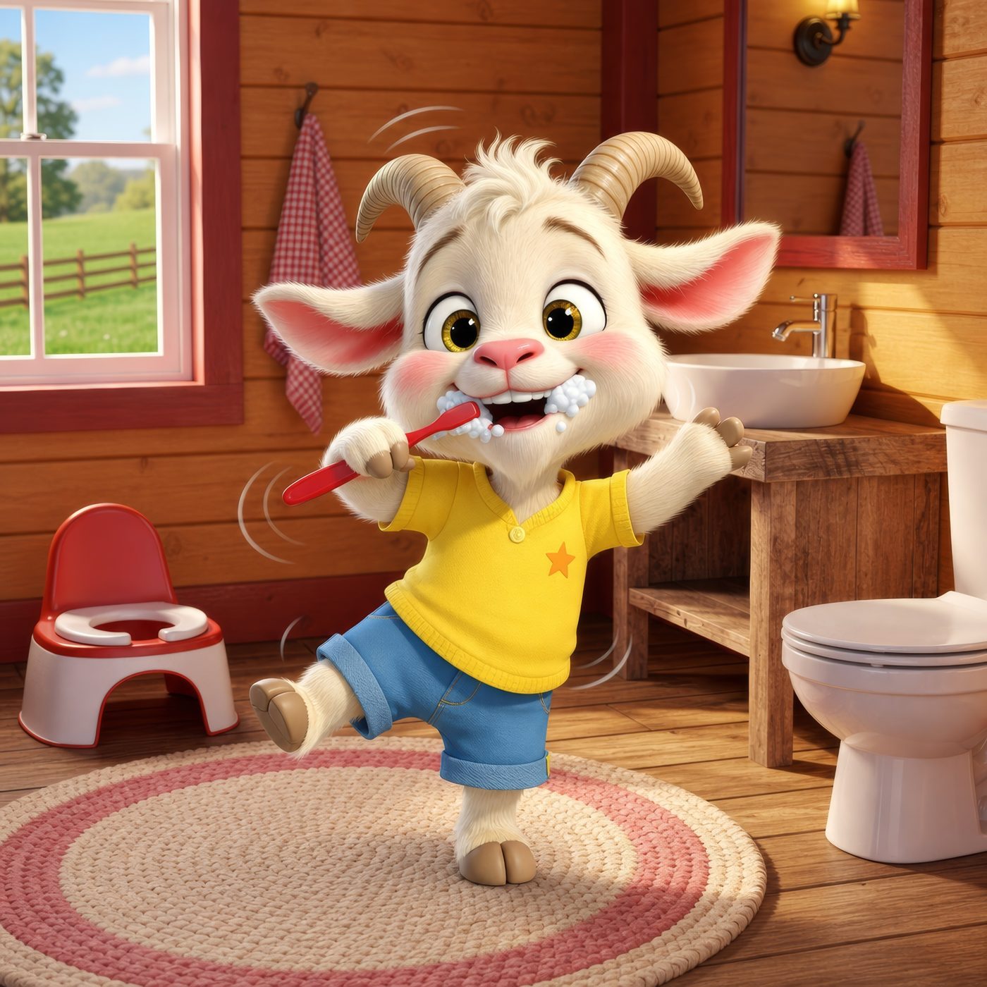 Pip dancing while brushing his teeth to a two-minute song